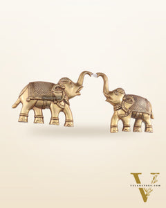 Brass Wall Hanging Elephants with Trunk Up – Pair | Elegant Home Décor 8.5"