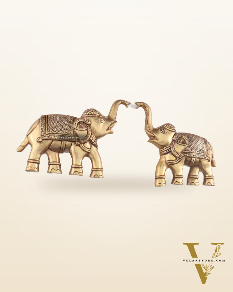 Brass Wall Hanging Elephants with Trunk Up – Pair | Elegant Home Décor 8.5"
