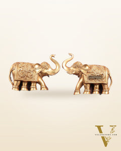 Brass Wall Hanging Elephants with Trunk Up – Pair | Elegant Home Décor 13"