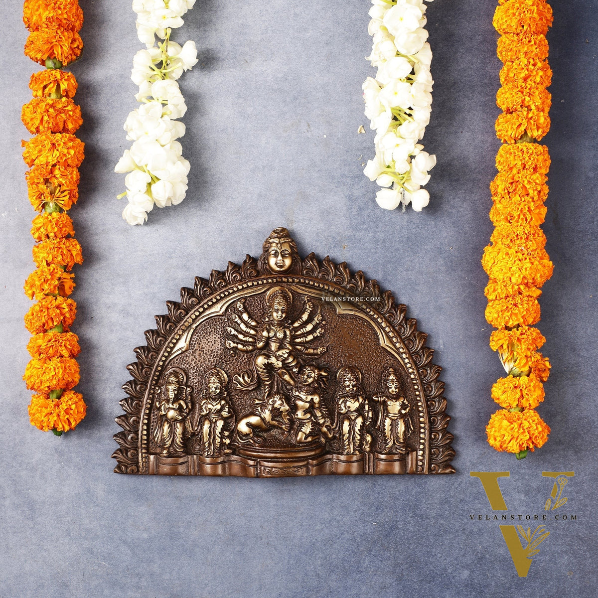 Brass Wall Hanging Plate: Mahisasur Mardini durga