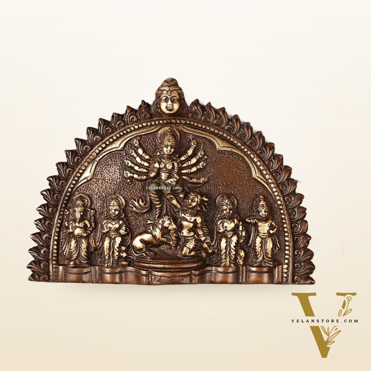 Brass Wall Hanging Plate: Mahisasur Mardini durga