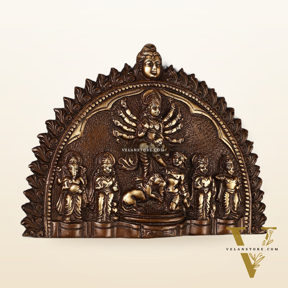 Brass Wall Hanging Plate: Mahisasur Mardini durga
