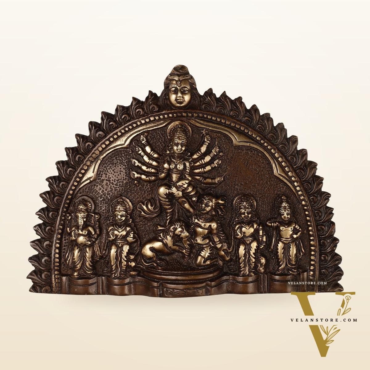 Brass Wall Hanging Plate: Mahisasur Mardini durga