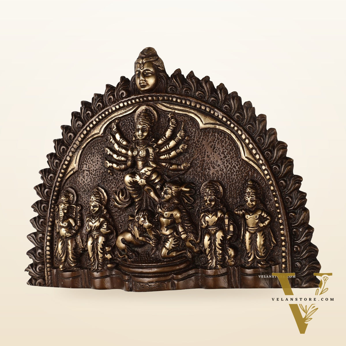 Brass Wall Hanging Plate: Mahisasur Mardini durga