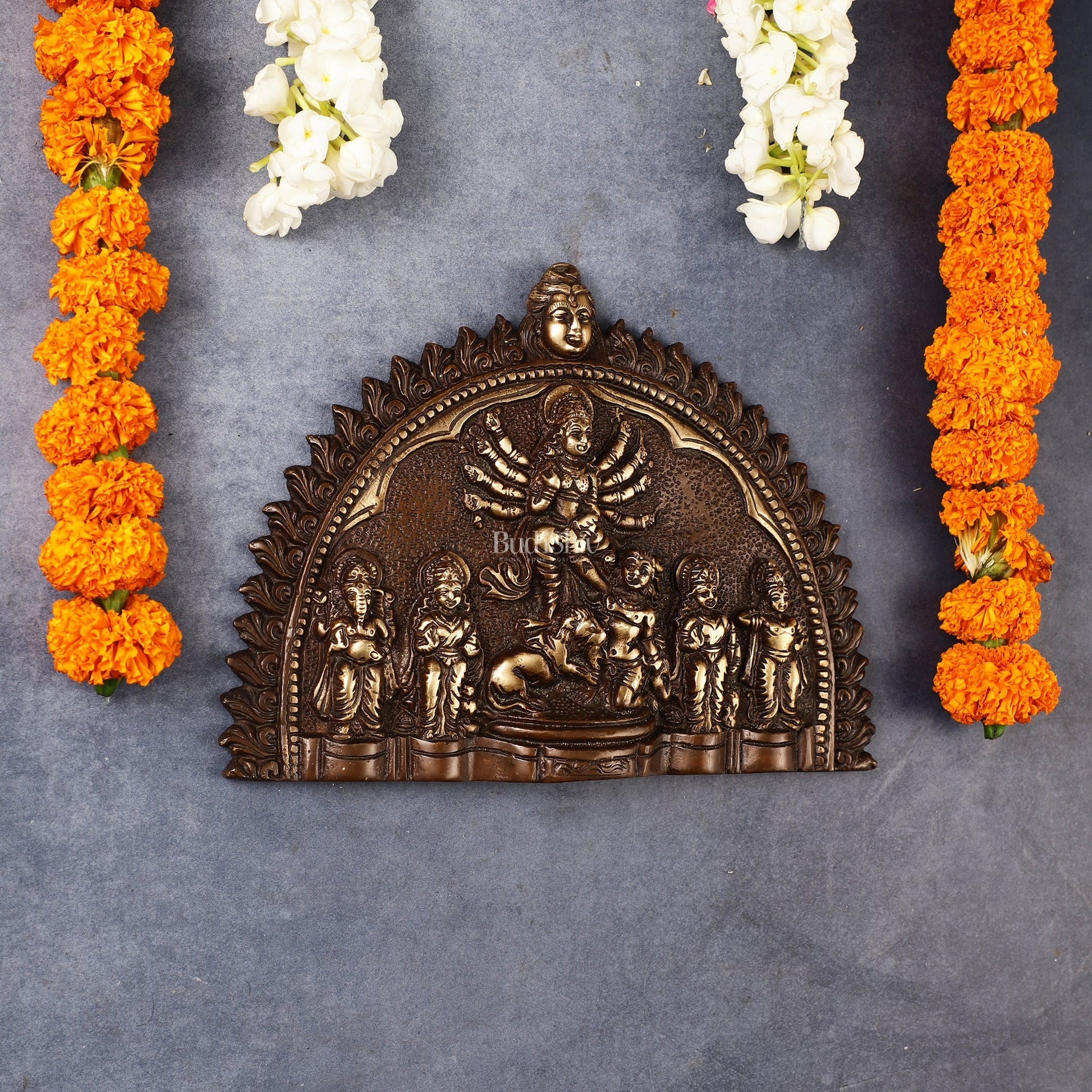 Brass Wall Hanging Plate: Mahisasur Mardini durga