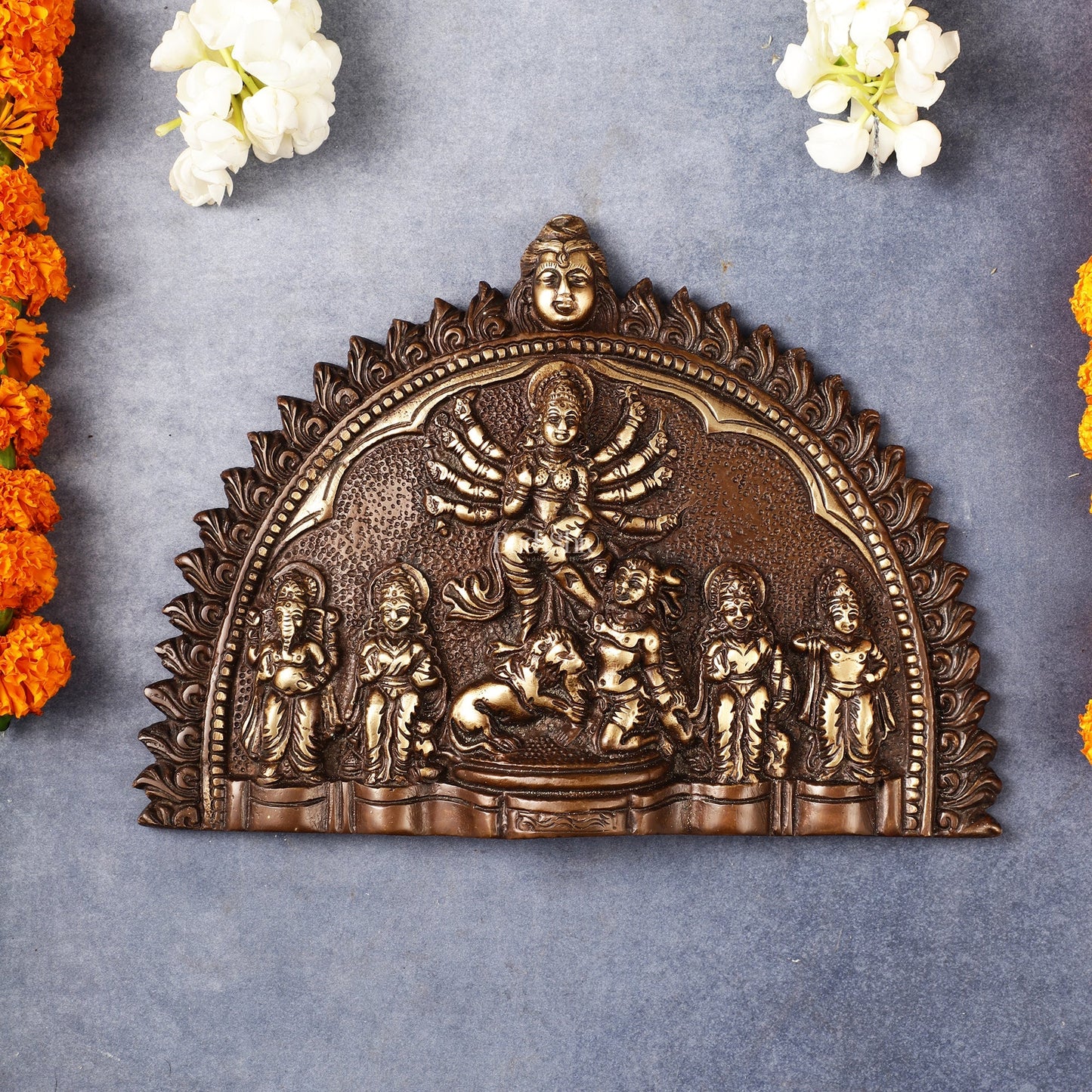 Brass Wall Hanging Plate: Mahisasur Mardini durga