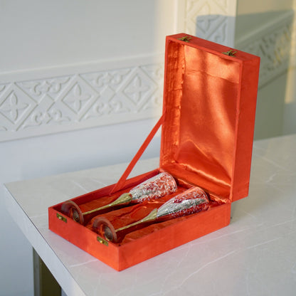 Brass Wine Glasses with Velvet Box