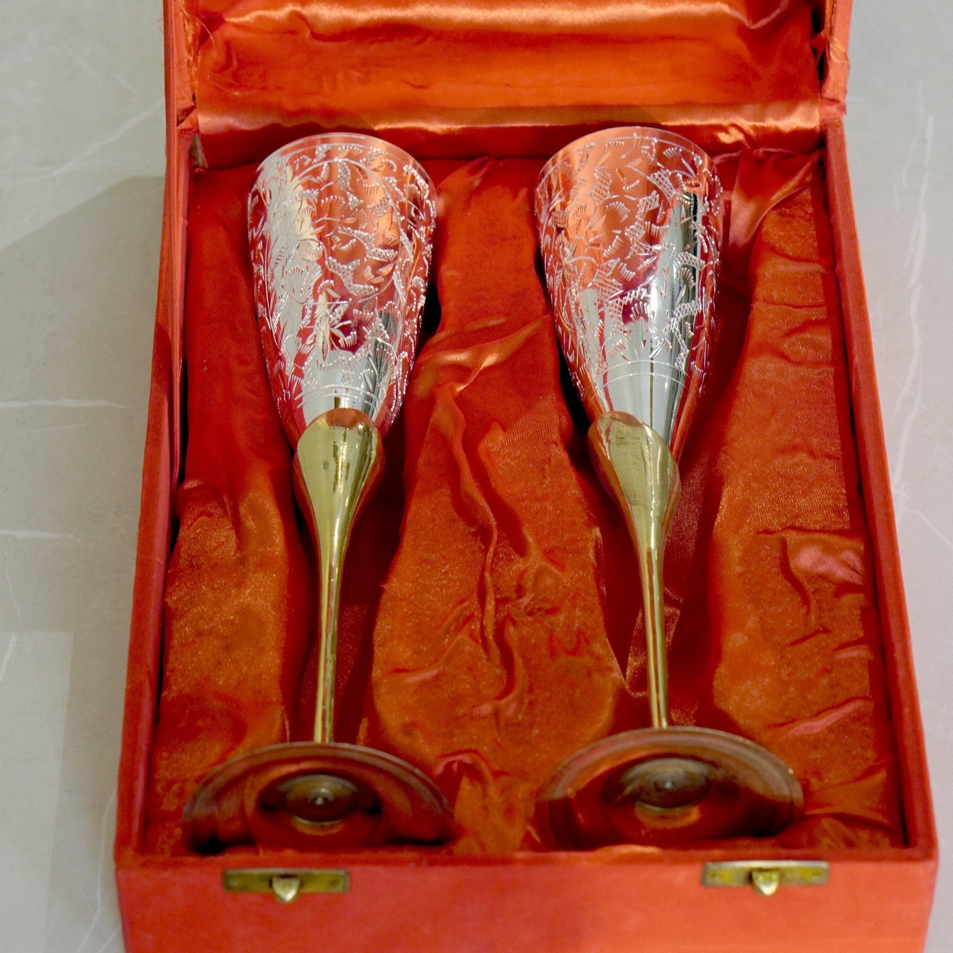 Brass Wine Glasses with Velvet Box