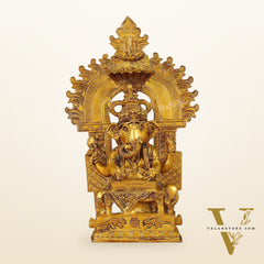 Brass Writing Ganesha Statue with Prabhal 10.5"