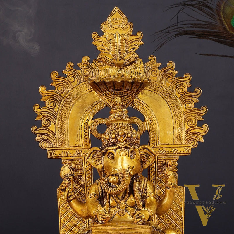 Brass Writing Ganesha Statue with Prabhal 10.5"