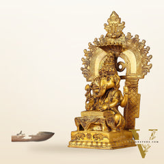 Brass Writing Ganesha Statue with Prabhal 10.5"
