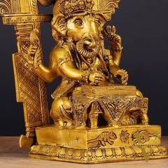 Brass Writing Ganesha Statue with Prabhal 10.5"