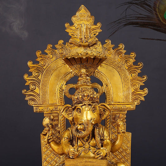 Brass Writing Ganesha Statue with Prabhal 10.5"