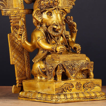 Brass Writing Ganesha Statue with Prabhal 10.5"