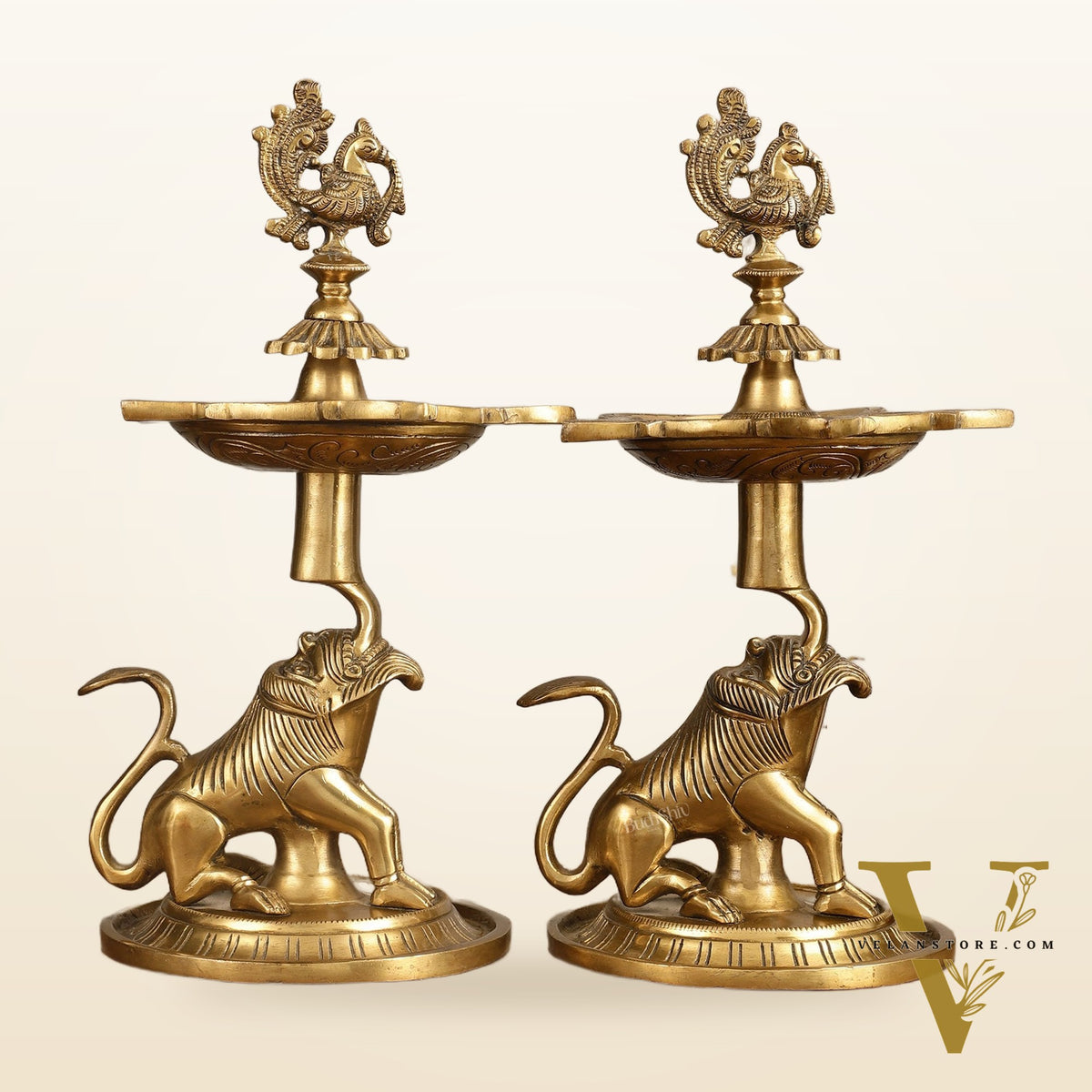 Brass Yali Peacock Lamp 12 "