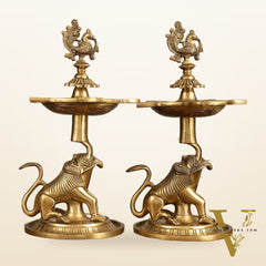 Brass Yali Peacock Lamp 12 "
