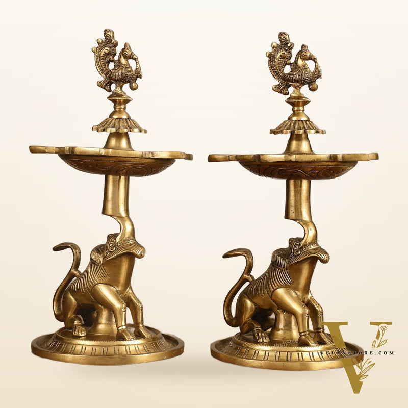 Brass Yali Peacock Lamp 12 "