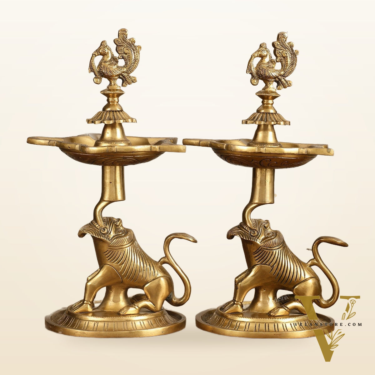Brass Yali Peacock Lamp 12 "
