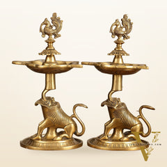 Brass Yali Peacock Lamp 12 "