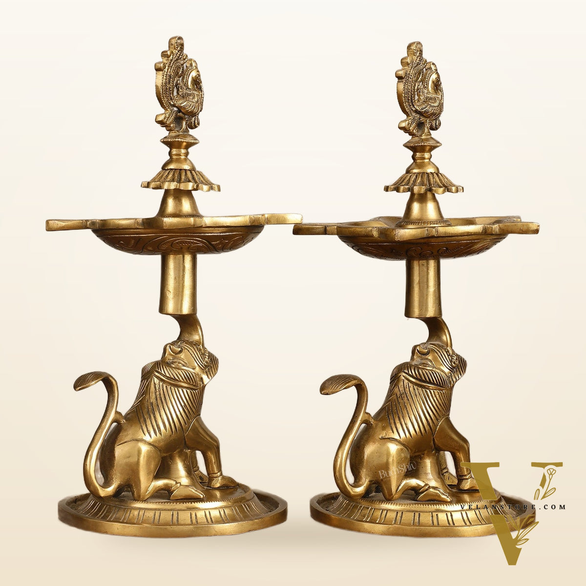 Brass Yali Peacock Lamp 12 "