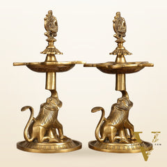 Brass Yali Peacock Lamp 12 "