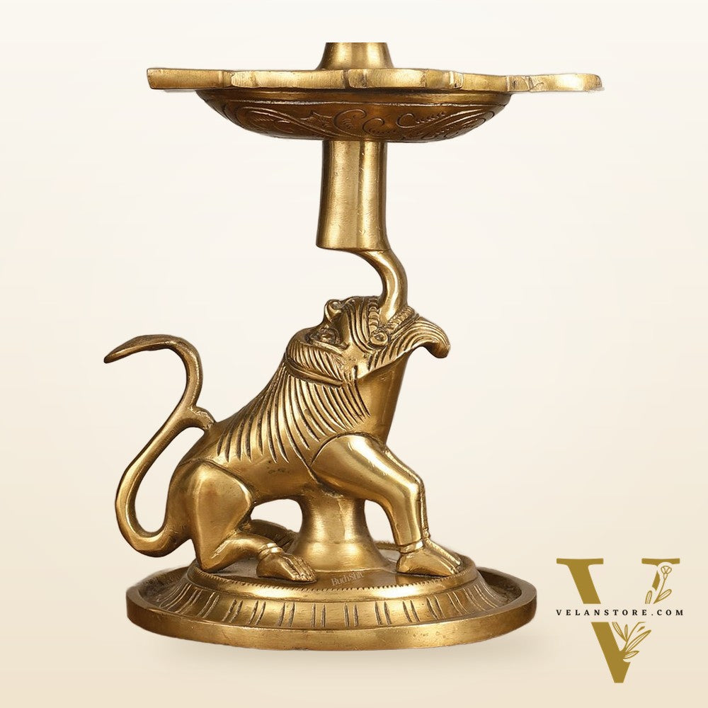 Brass Yali Peacock Lamp 12 "