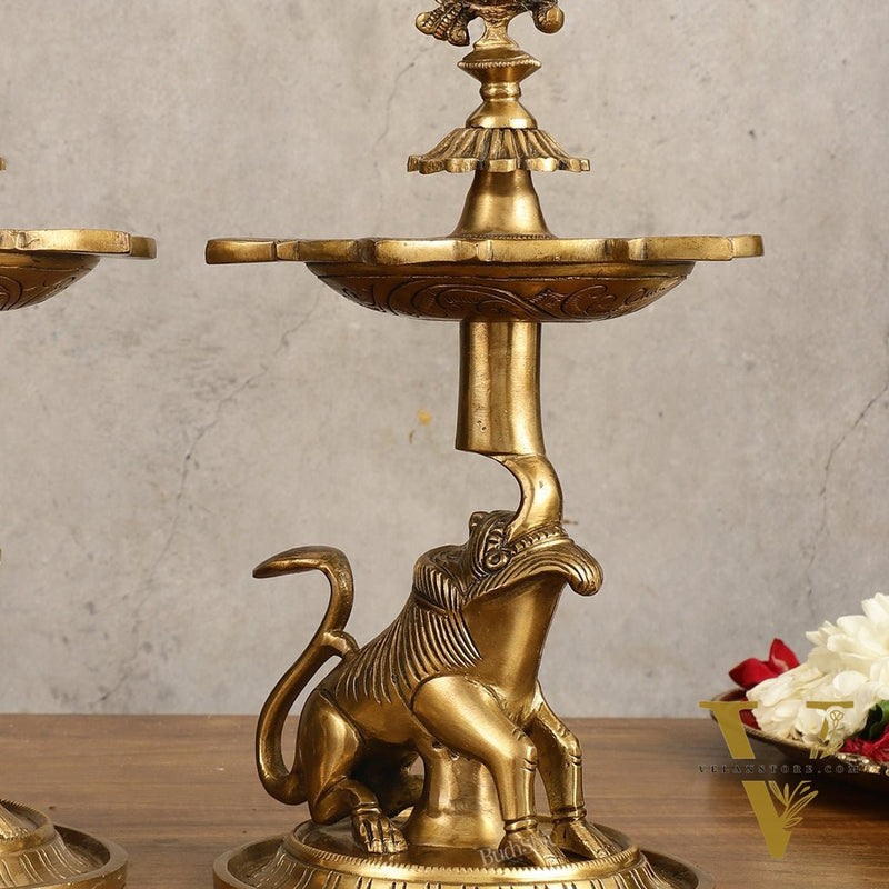 Brass Yali Peacock Lamp 12 "