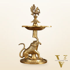 Brass Yali Peacock Lamp 12 "
