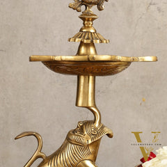 Brass Yali Peacock Lamp 12 "