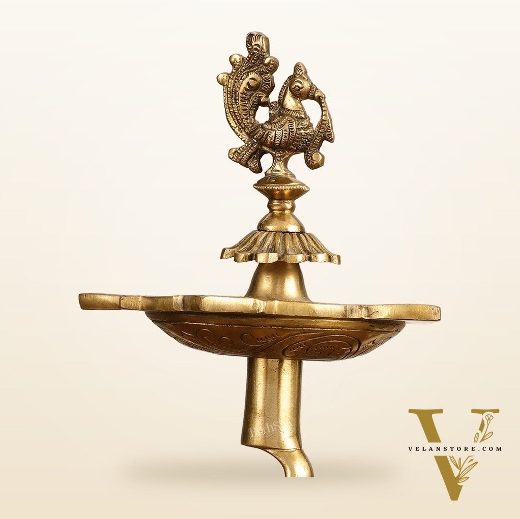Brass Yali Peacock Lamp 12 "