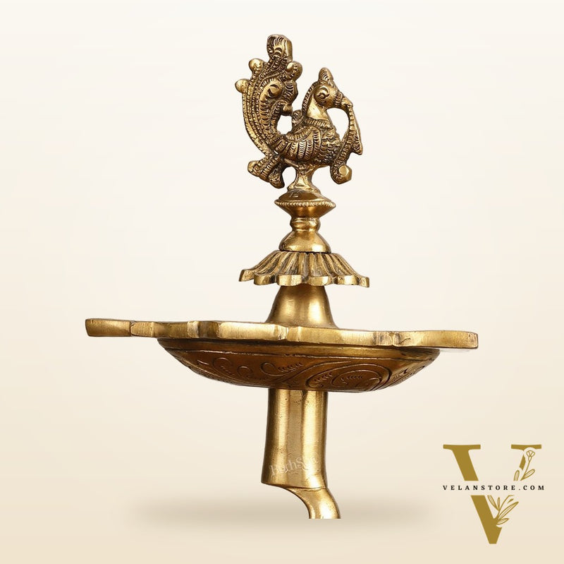 Brass Yali Peacock Lamp 12 "