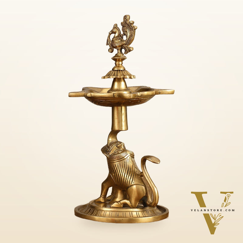 Brass Yali Peacock Lamp 12 "
