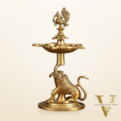 Brass Yali Peacock Lamp 12 "