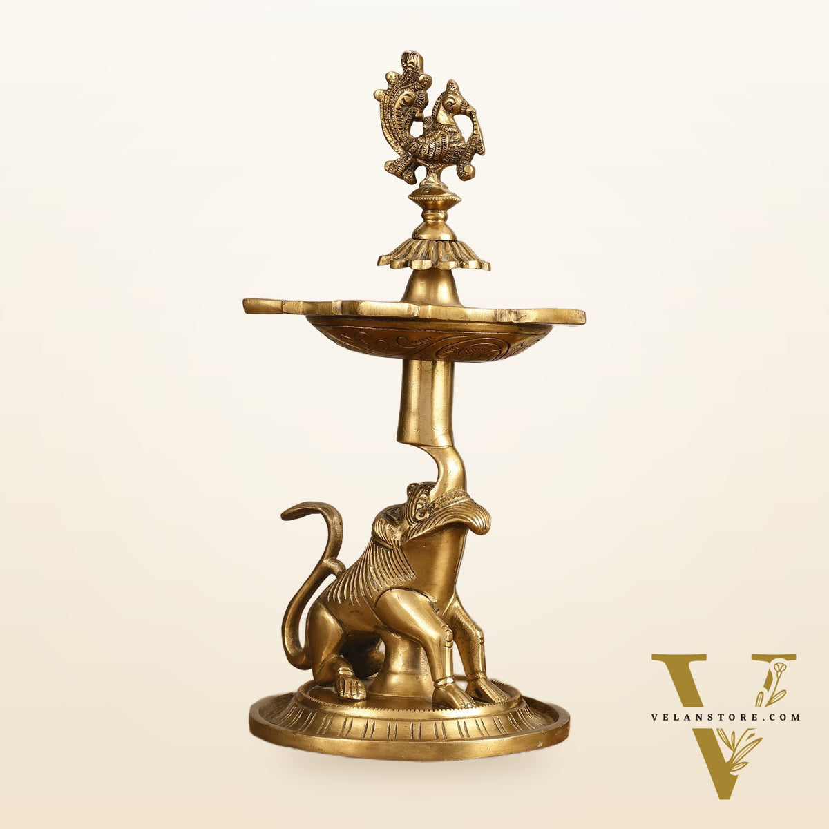 Brass Yali Peacock Lamp 12 "
