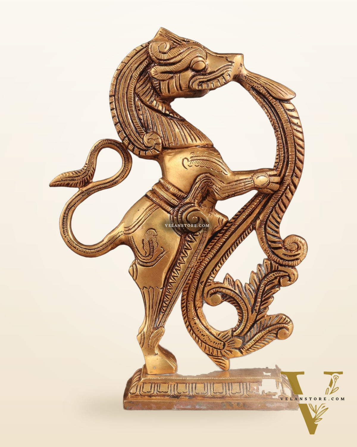 Brass Yali Table Temple Décor Showpiece – 8.5 Inch