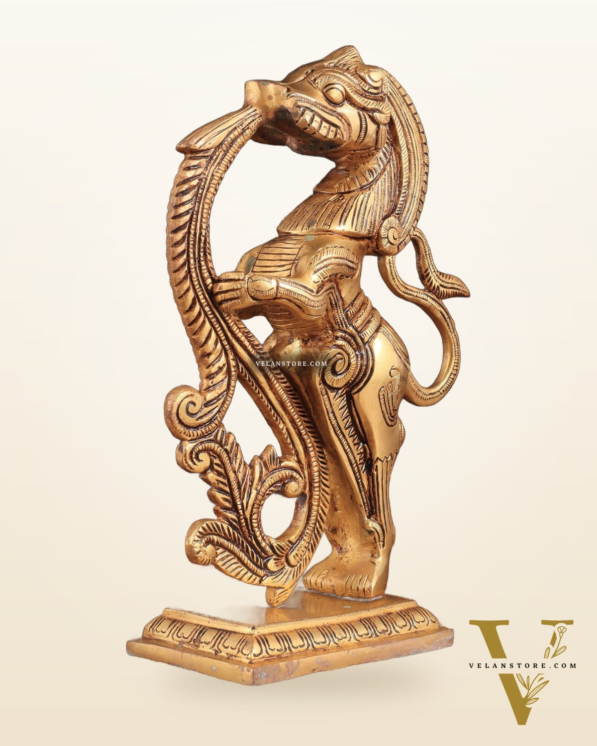 Brass Yali Table Temple Décor Showpiece – 8.5 Inch