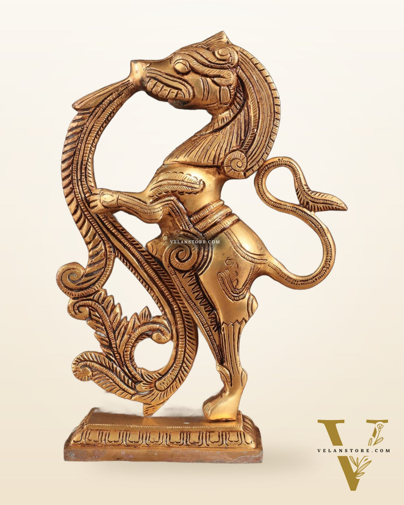 Brass Yali Table Temple Décor Showpiece – 8.5 Inch