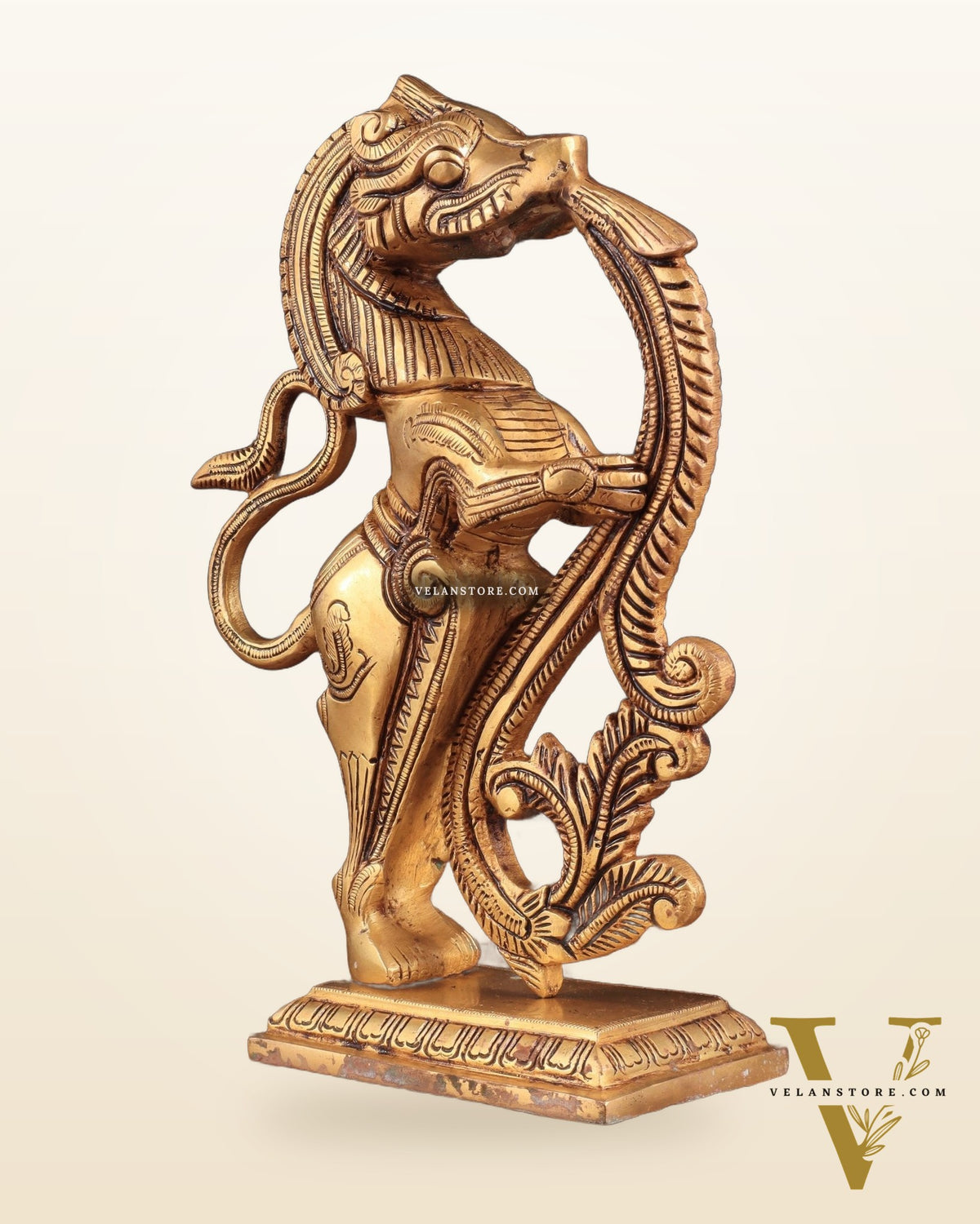 Brass Yali Table Temple Décor Showpiece – 8.5 Inch