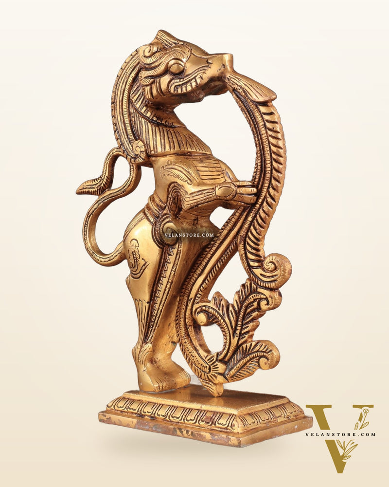 Brass Yali Table Temple Décor Showpiece – 8.5 Inch