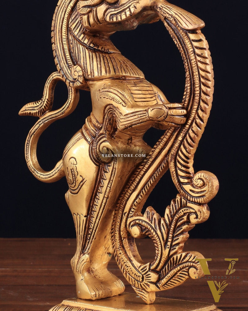 Brass Yali Table Temple Décor Showpiece – 8.5 Inch