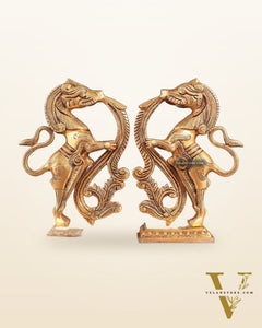 Brass Yali Table Temple Décor Showpiece – Pair, 8.5 Inch,