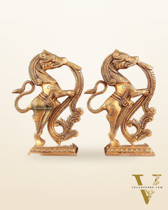 Brass Yali Table Temple Décor Showpiece – Pair, 8.5 Inch,