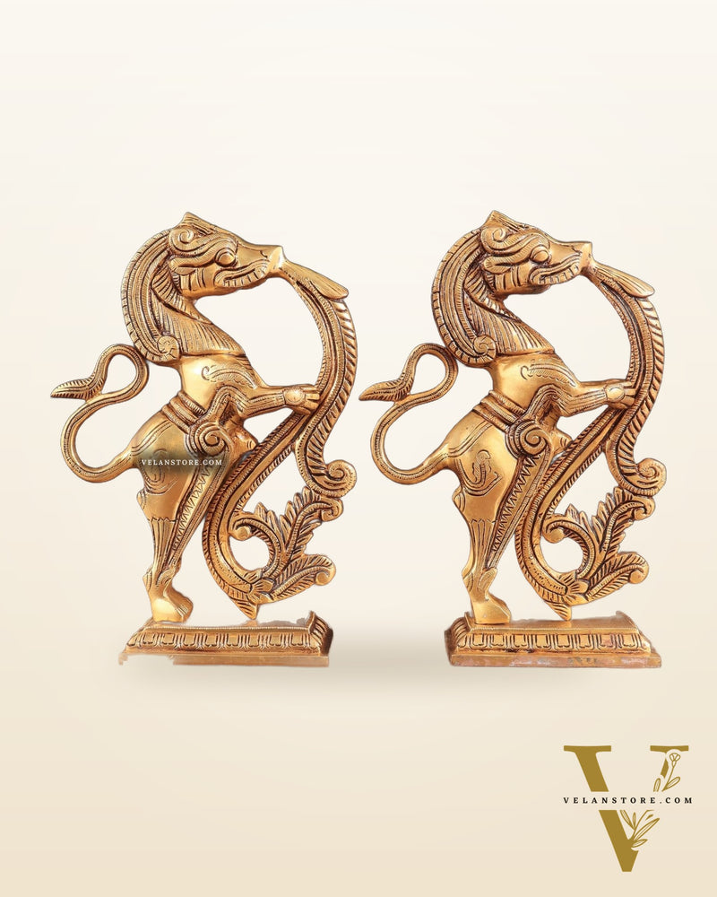 Brass Yali Table Temple Décor Showpiece – Pair, 8.5 Inch,