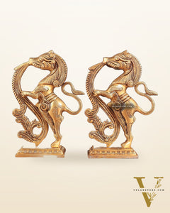 Brass Yali Table Temple Décor Showpiece – Pair, 8.5 Inch,