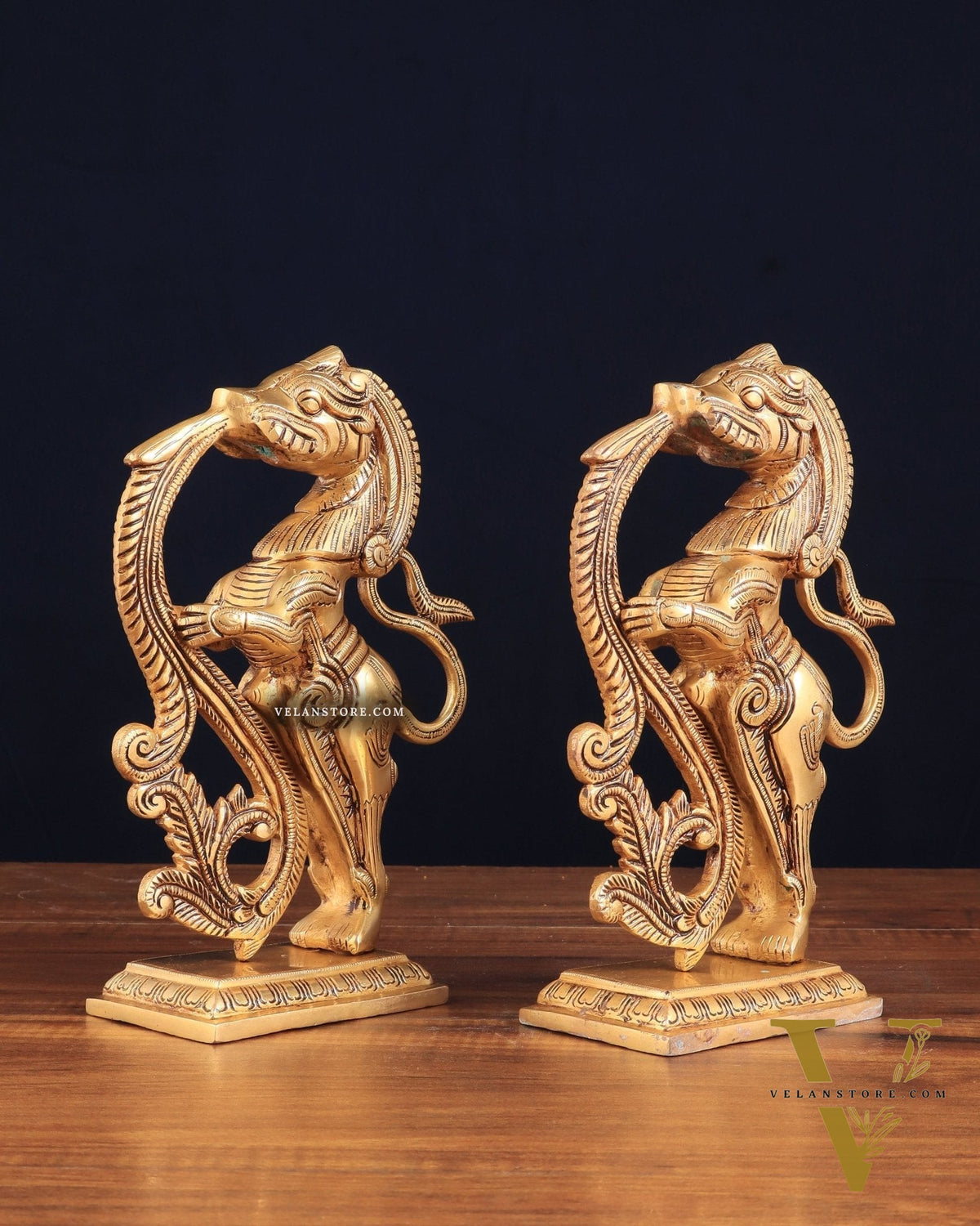 Brass Yali Table Temple Décor Showpiece – Pair, 8.5 Inch,