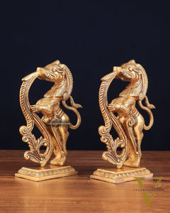 Brass Yali Table Temple Décor Showpiece – Pair, 8.5 Inch,
