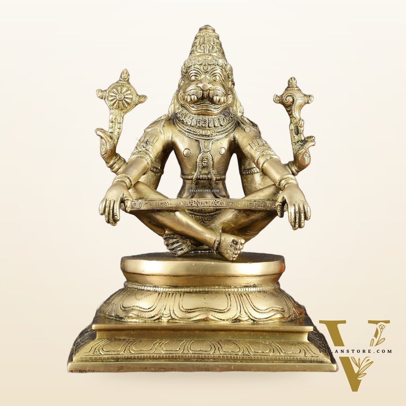 Brass Yog Narasimha Statue 11" Antique gold tone
