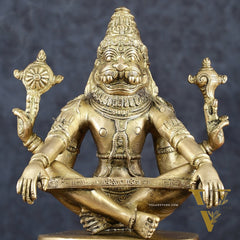 Brass Yog Narasimha Statue 11" Antique gold tone