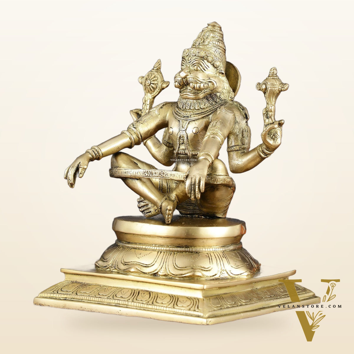 Brass Yog Narasimha Statue 11" Antique gold tone