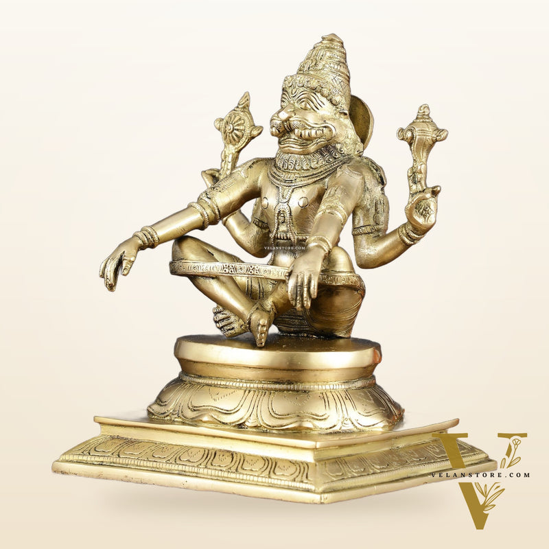 Brass Yog Narasimha Statue 11" Antique gold tone